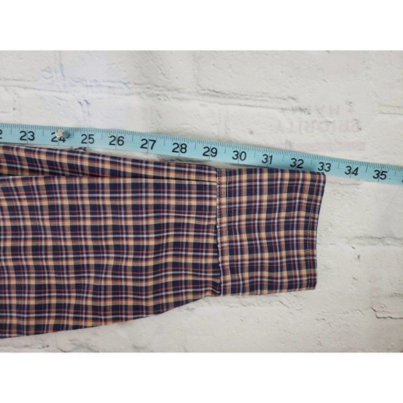 Vintage Wrangler Long Tail Pearl Snap Plaid Men Multicolor Sz 17X36 Made In USA - Picture 9 of 16